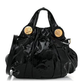 GUCCI Patent Large Hysteria Top Handle Bag  Black