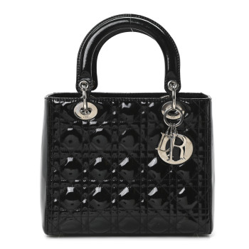 CHRISTIAN DIOR Patent Cannage Medium Lady Dior Black