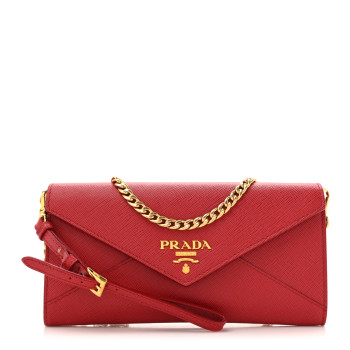 PRADA Saffiano Metal Wallet With Chain Fuoco