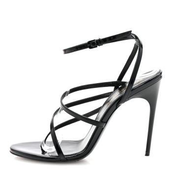 SAINT LAURENT Patent Calfskin Ankle Strap Sandals 37 Black