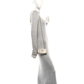 CHANEL Iridescent Lizard Phone Holder Crossbody Silver