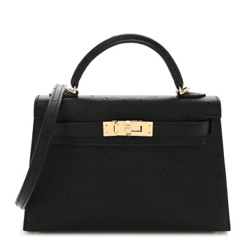 HERMES Ostrich Kelly Sellier Mini 20 Black