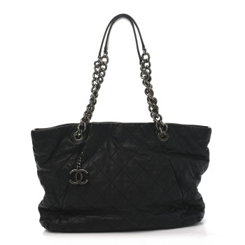 CHANEL Calfskin Quilted Large Coco Pleats Tote Black