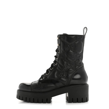 GUCCI Cordovan Lux Nappa GG Matelasse Lace Up 60mm Combat Boots 38.5 Black