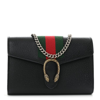 GUCCI Calfskin Web Mini Dionysus Chain Wallet Black