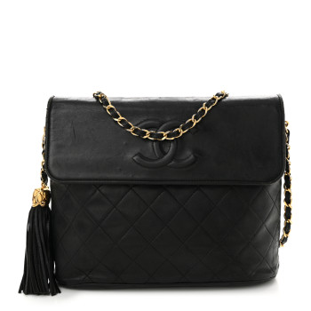 CHANEL Lambskin Quilted CC Tassel Flap Black