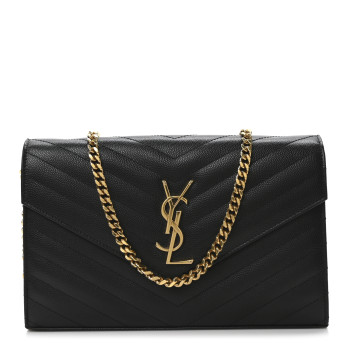 SAINT LAURENT Grain De Poudre Matelasse Chevron Monogram Chain Wallet Black