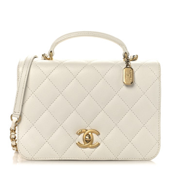 CHANEL Caviar Quilted Mini Top Handle Flap White