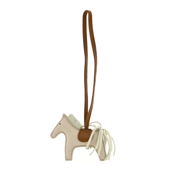 HERMES Milo Lambskin Grigri Rodeo Horse Bag Charm PM Craie Vert Fizz Kraft