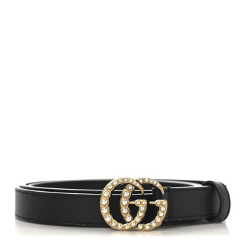 GUCCI Calfskin Pearl Double G 20mm Belt 100 40 Black Cream