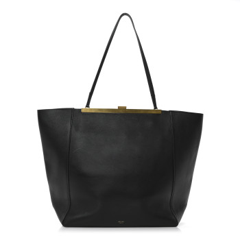 CELINE Calfskin Clasp Horizontal Cabas Black