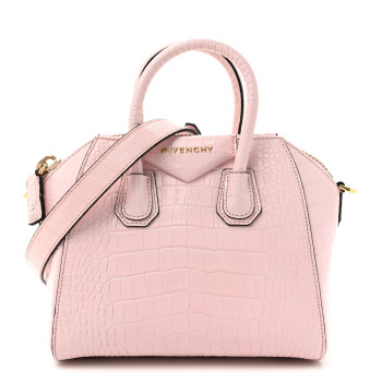 GIVENCHY Calfskin Crocodile Embossed Mini Antigona Pink