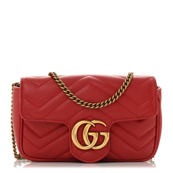 GUCCI Calfskin Matelasse Super Mini GG Marmont Shoulder Bag Hibiscus Red