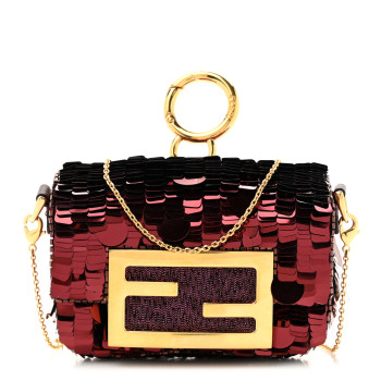 FENDI Sequin Paillettes Shiny Nappa Sex and the City Nano Maxi Buckle Baguette Charm Granata