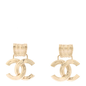 CHANEL Metal CC Drop Earrings Gold