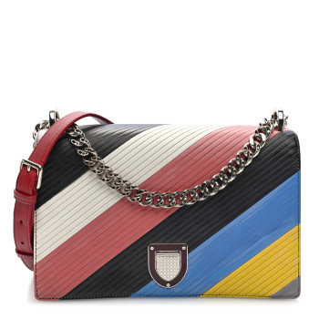 CHRISTIAN DIOR Lambskin Diagonal Quilted Diorama Flap Bag Black Multicolor