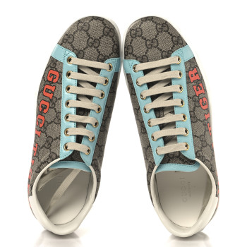 GUCCI GG Supreme Monogram Gucci Tiger Womens Ace Sneakers 37.5 Beige Blue Red