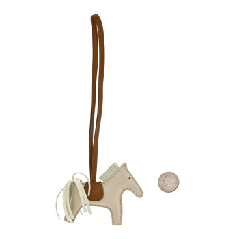 HERMES Milo Lambskin Grigri Rodeo Horse Bag Charm PM Craie Vert Fizz Kraft