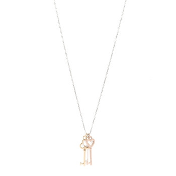 TIFFANY 18K Yellow Rose Gold Sterling Silver Mini Heart Trefoil Key Pendant Necklace