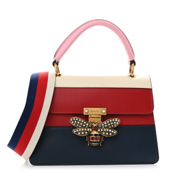 GUCCI Calfskin Sylvie Web Small Queen Margaret Top Handle Bag Blue Agata Hibiscus Red Mystic White Sugar Pink