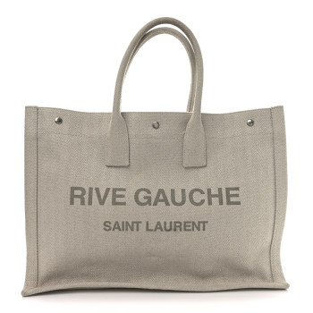 SAINT LAURENT Cotton Linen Rive Gauche Tote Light Shell