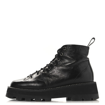 JIMMY CHOO Calfskin Crystal Embellished Colby Combat Boots 38.5 Black