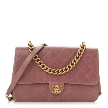CHANEL Calfskin Quilted Straight Lined Flap Purple
