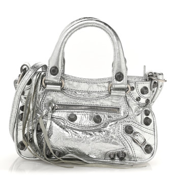 BALENCIAGA Agneau Arena Neo Cagole Mini Handbag Silver