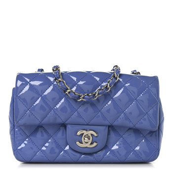 CHANEL Patent Calfskin Quilted Mini Rectangular Flap Blue