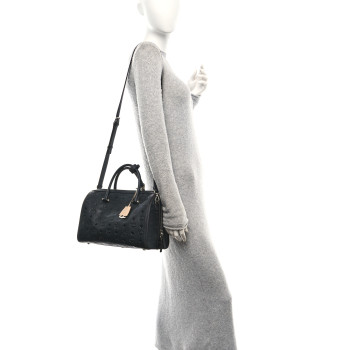 MCM Calfskin Ottomar Monogram Essential Boston Bag Black