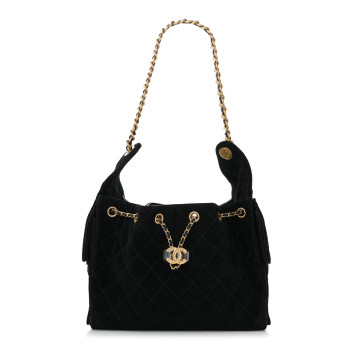 CHANEL Suede Quilted Small Chanel 25 Handbag Black