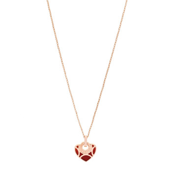 BULGARI 18K Rose Gold Carnelian Cuore Heart Pendant Necklace