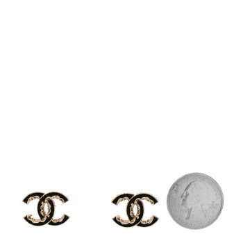 CHANEL Enamel CC Baroque Earrings Black Gold
