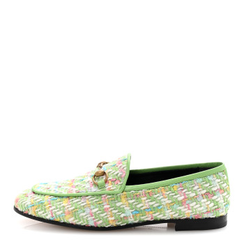 GUCCI Tweed Multicolor Malaga Kid Horsebit Womens Jordaan Loafers 37 Green Multicolor