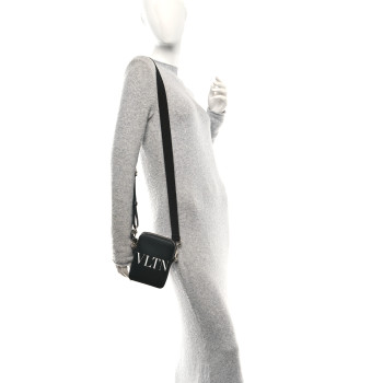 VALENTINO GARAVANI Calfskin VLTN Print Small Crossbody Bag Black