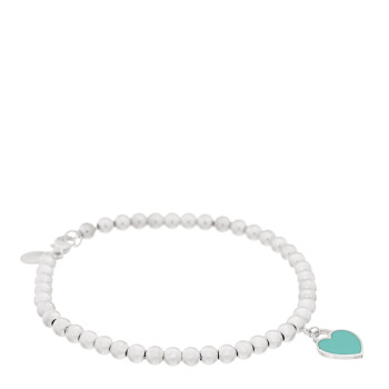 TIFFANY Sterling Silver Enamel 4mm Return To Tiffany Heart Tag Bead Bracelet Blue