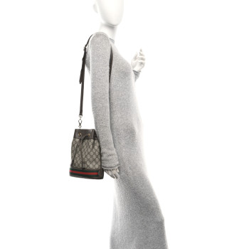 GUCCI GG Supreme Monogram Web Small Ophidia Bucket Bag Brown