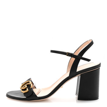 GUCCI Lifford Calfskin GG Marmont Ankle Wrap 75mm Sandals 39.5 Black