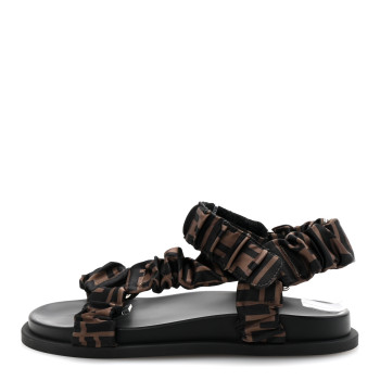 FENDI Satin FF Ruched Sandals 37.5 Tobacco Black