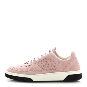 CHANEL Suede Womens CC Sneakers 38 Light Pink