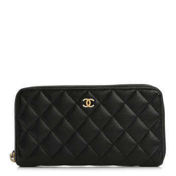 CHANEL Caviar Quilted Large Gusset Zip Around Wallet Black