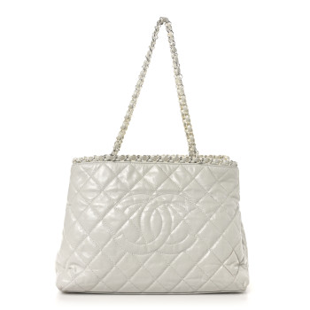 CHANEL Glazed Calfskin Quilted Small Chain Me Tote Dark White