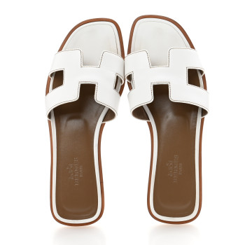 HERMES Box Calfskin Oran Sandals 35 White