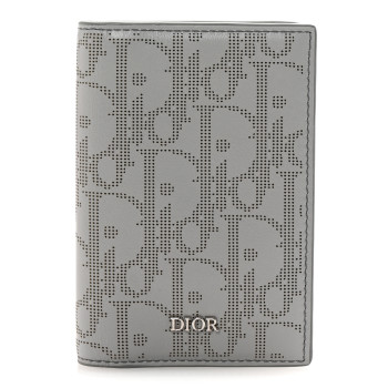 CHRISTIAN DIOR Calfskin Perforated Oblique Bi-Fold Card Holder Grey