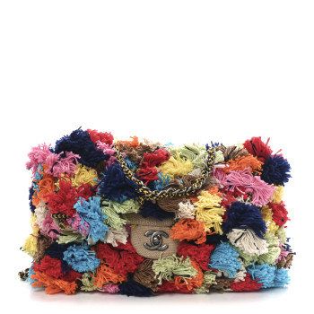 CHANEL Raffia Pompom Flap Bag Multicolor