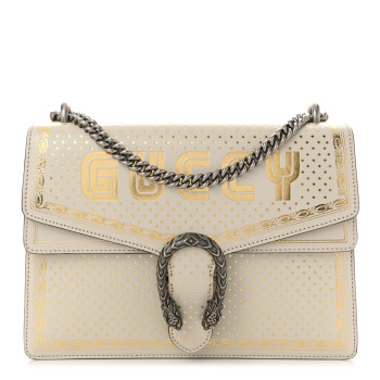 GUCCI X SEGA Calfskin GUCCY Stars Medium Dionysus Shoulder Bag Mystic White Gold