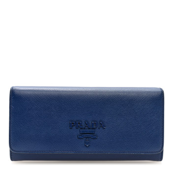 PRADA Saffiano Monochrome Continental Wallet Blue
