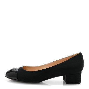 CHANEL Grosgrain Patent Calfskin CC Cap Toe Pumps 40 Black
