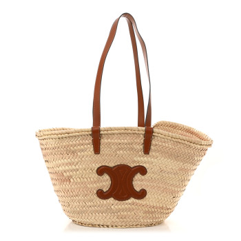 CELINE Raffia Calfskin Triomphe Medium Panier Tan
