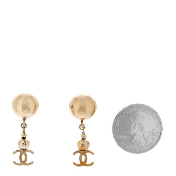 CHANEL Metal CC Drop Earrings Gold